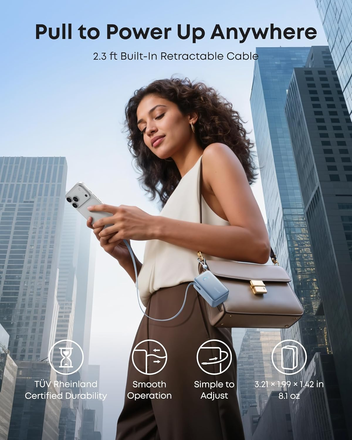 Anker Nano External Battery, 10000mAh, 45W, QC + PD, 1 x USB-A - 2 x USB-C, Blue