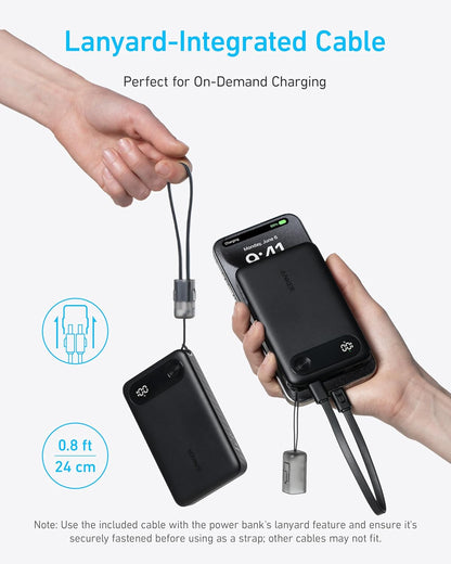 Външна батерия Anker PowerCore, 10000 mAh, 22,5 W, QC + PD, 1 x USB-A - 2 x USB-C, черна A1257G11 