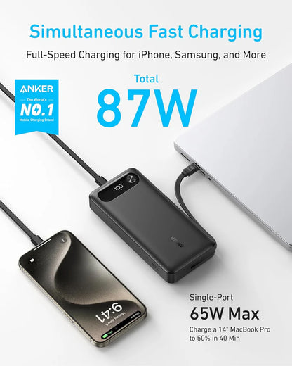 Външна батерия Anker PowerCore, 20000mAh, 87W, QC + PD, 1 x USB-A - 2 x USB-C, Черна A1383H11