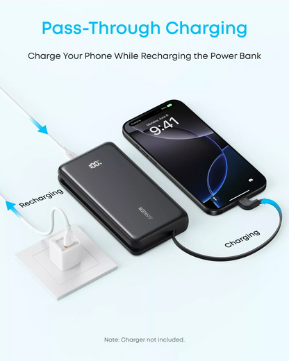 Външна батерия Anker Zolo, 20000mAh, 22.5W, QC + PD, 1 x USB-A - 2 x USB-C, Черна A110EH11