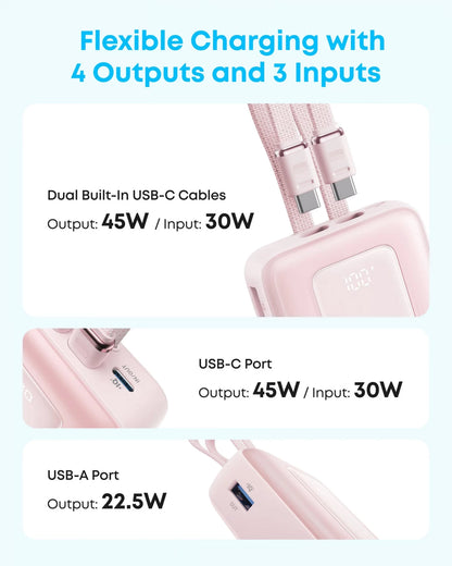 Anker Zolo Power Bank, 20000mAh, 45W, QC + PD, 1 x USB-A - 3 x USB-C, Black A110MH12