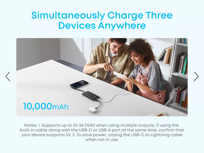 Външна батерия Anker Zolo, 10000mAh, 22.5W, QC + PD, 1 x USB-A - 2 x USB-C, Бяла A110DH21