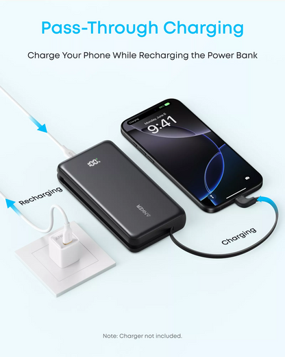 Външна батерия Anker Zolo, 20000mAh, 22.5W, QC + PD, 1 x USB-A - 2 x USB-C, Бяла A110EH21