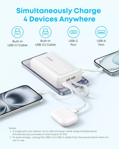 Външна батерия Anker Zolo, 20000mAh, 45W, QC + PD, 1 x USB-A - 3 x USB-C, Черна A1681H12