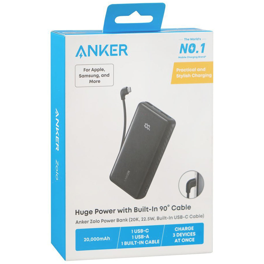 Външна батерия Anker Zolo, 20000mAh, 22.5W, QC + PD, 1 x USB-A - 2 x USB-C, Черна A110EH11