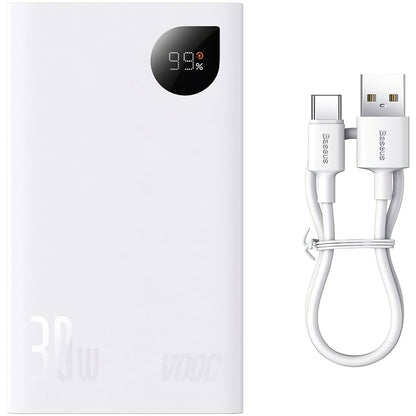 Външна батерия Baseus Adaman2, 20000mAh, 30W, QC + PD, 1 x USB-C - 2 x USB-A, бяла PPAD080102 