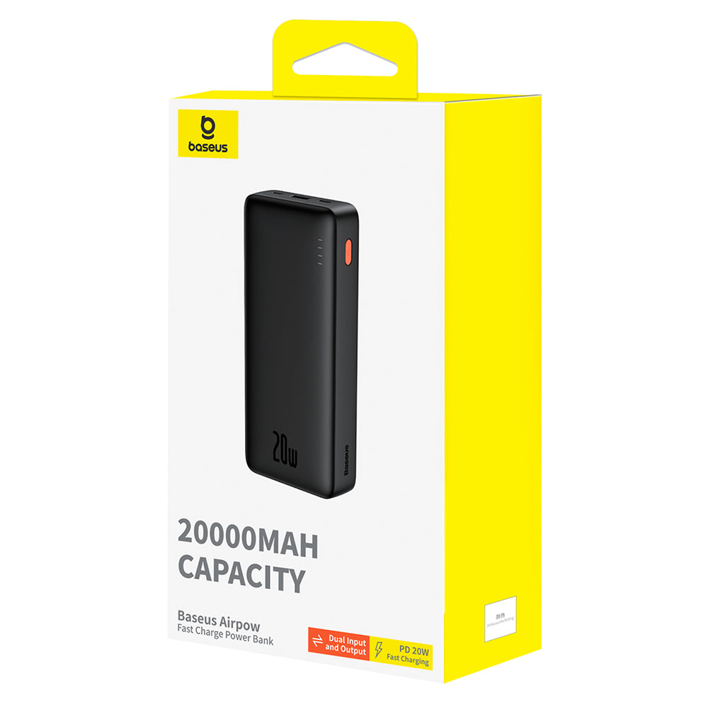 Външна батерия Baseus Airpow, 20000mAh, 20W, QC + PD, 1 x USB-A - 1 x USB-C, Черна P10022804113-00