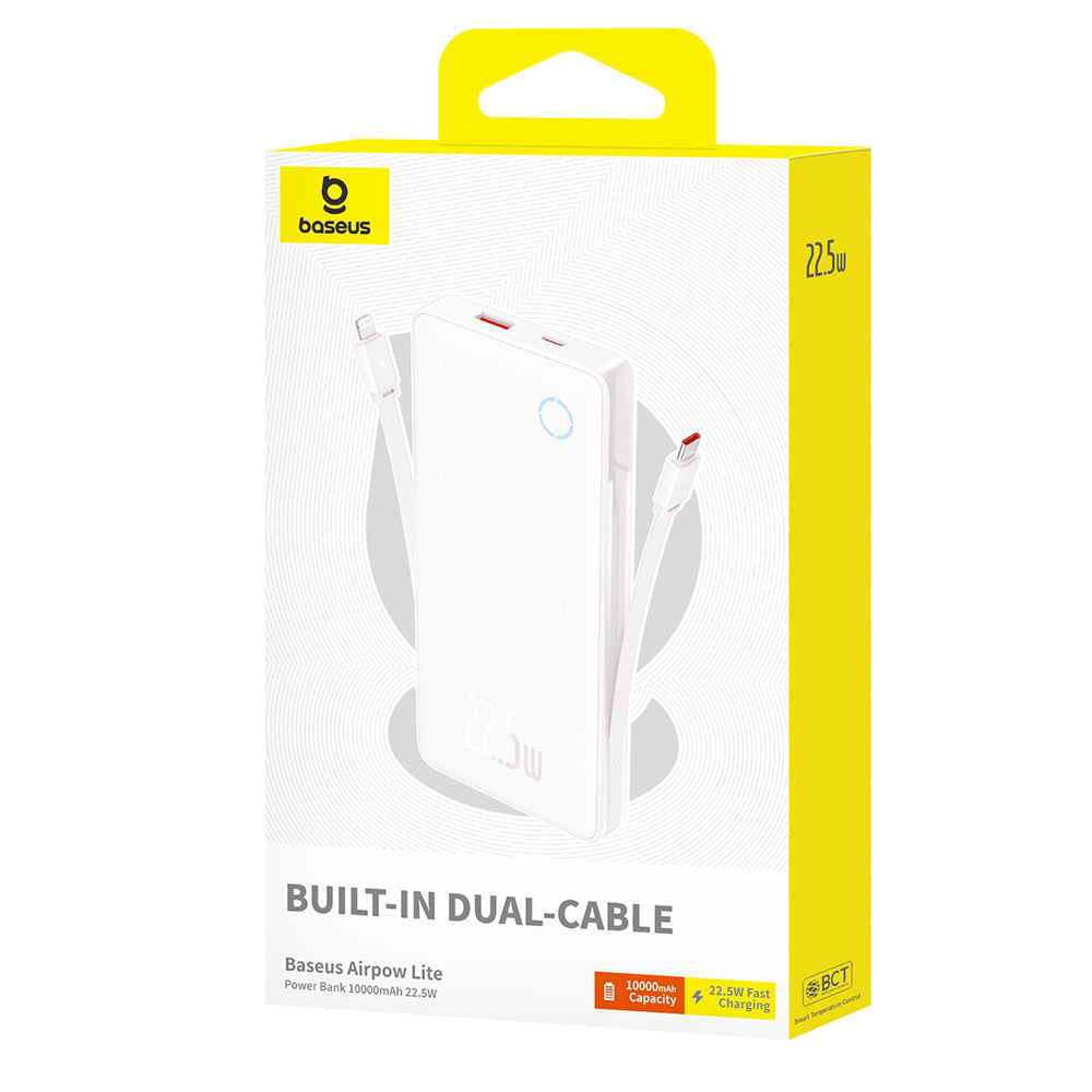 Външна батерия Baseus Airpow Lite, 10000mAh, 22.5W, QC + PD, 1 x Lightning - 1 x USB-A - 2 x USB-C, Бяла P10067501213-00