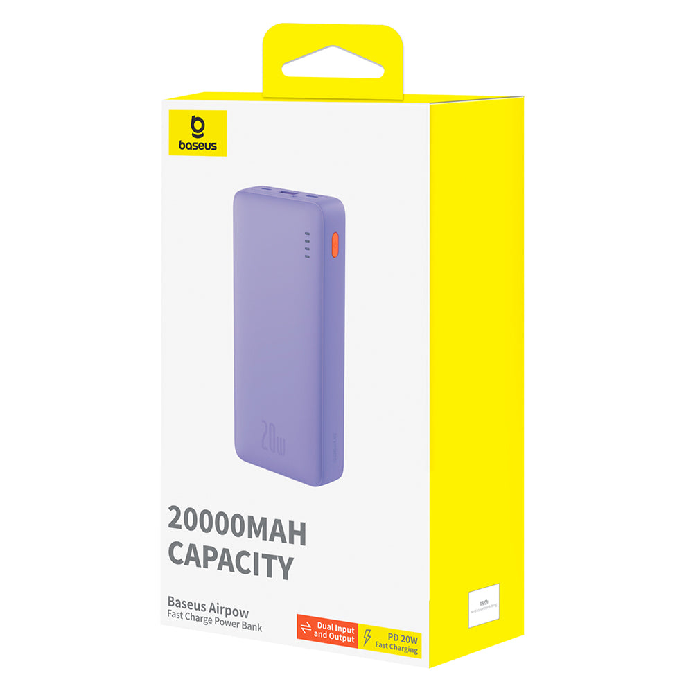 Външна батерия Baseus Airpow, 20000mAh, 20W, QC + PD, 1 x USB-A - 1 x USB-C, Лилав P10022804513-00