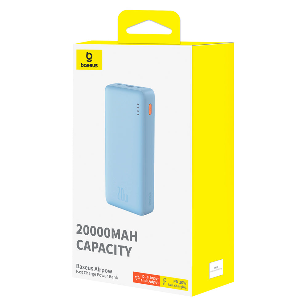 Външна батерия Baseus Airpow, 20000mAh, 20W, QC + PD, 1 x USB-A - 1 x USB-C, Синя P10022804313-00