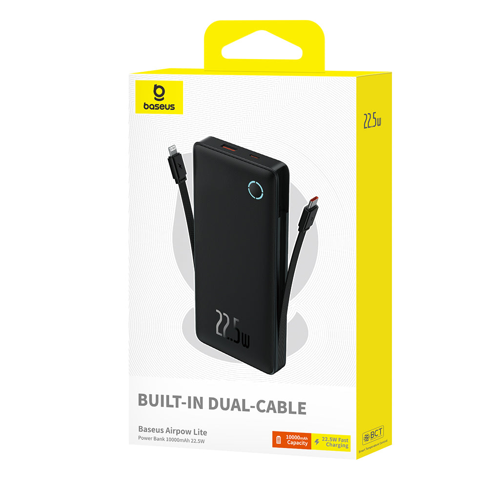 Външна батерия Baseus Airpow Lite, 10000mAh, 22.5W, QC + PD, 1 x Lightning - 1 x USB-A - 2 x USB-C, Черна P10067501123-00