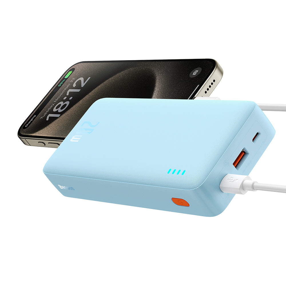 Външна батерия Baseus Airpow, 20000mAh, 20W, QC + PD, 1 x USB-A - 1 x USB-C, Синя P10022804313-00