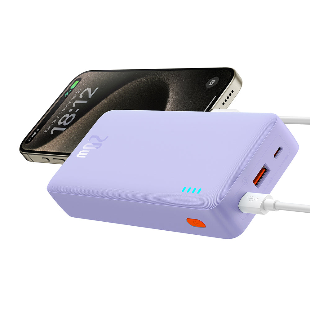 Външна батерия Baseus Airpow, 20000mAh, 20W, QC + PD, 1 x USB-A - 1 x USB-C, Лилав P10022804513-00