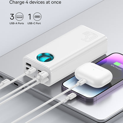 Външна батерия Baseus Amblight Digital Display, 26800mAh, 65W, QC + PD, 1 x USB-C - 4 x USB-A, Бяла P10022402223-00