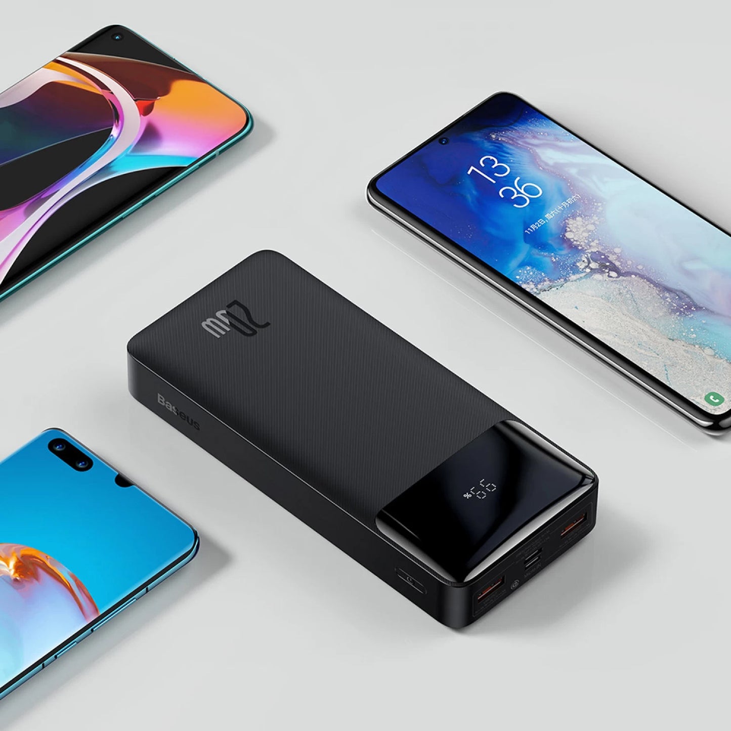 Външна батерия Baseus Bipow, 20000mAh, 20W, QC + PD, 1 x USB-C - 2 x USB-A, Черна PPBD050501