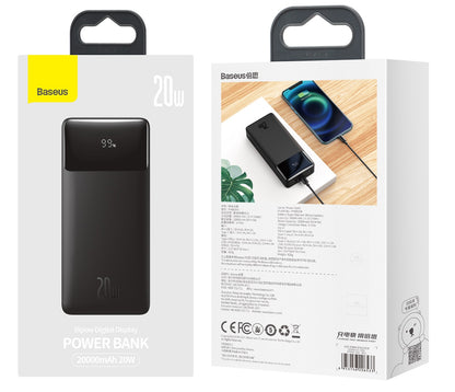 Външна батерия Baseus Bipow, 20000mAh, 20W, QC + PD, 1 x USB-C - 2 x USB-A, Черна PPBD050501