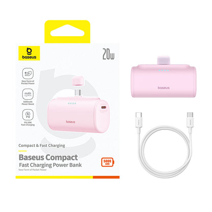 Външна батерия Baseus Compact, 5000mAh, 20W, PD, 2 x USB-C, Розова P10068306413-00