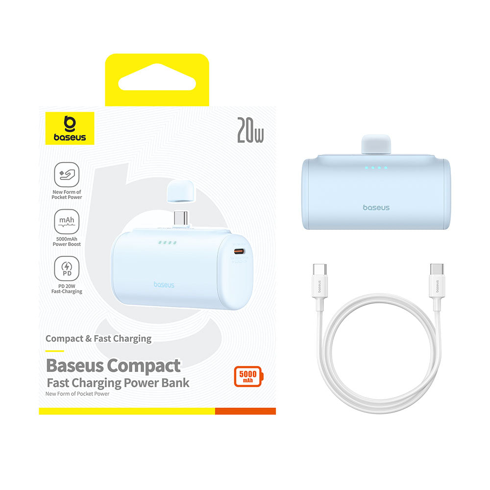 Външна батерия Baseus Compact, 5000mAh, 20W, PD, 2 x USB-C, Синя P10068306313-00