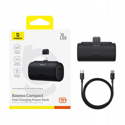 Външна батерия Baseus Compact, 5000mAh, 20W, PD, 1 x Lightning - 1 x USB-C, Черна P10068307113-00
