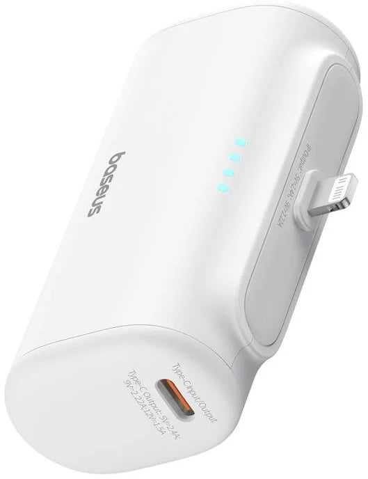 Външна батерия Baseus Compact, 5000mAh, 20W, PD, 1 x Lightning - 1 x USB-C, Бяла P10068307213-00