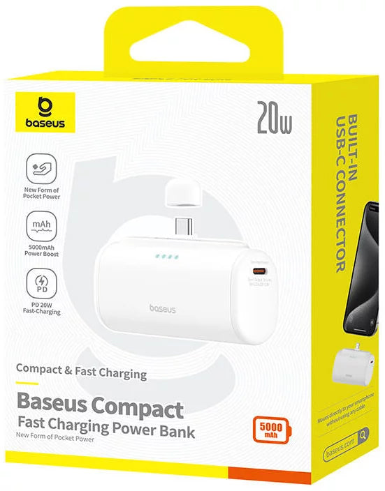 Външна батерия Baseus Compact, 5000mAh, 20W, PD, 2 x USB-C, Бяла P10068306213-00