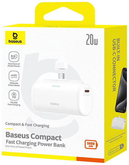Външна батерия Baseus Compact, 5000mAh, 20W, PD, 2 x USB-C, Бяла P10068306213-00