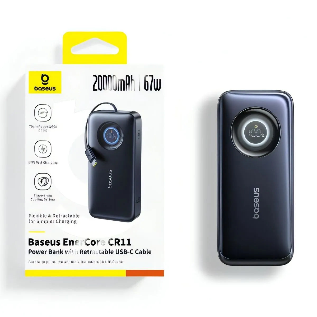 Външна батерия Baseus EnerCore CR11, 20000mAh, 67W, PD, 2 x USB-C, Черна E0027H00