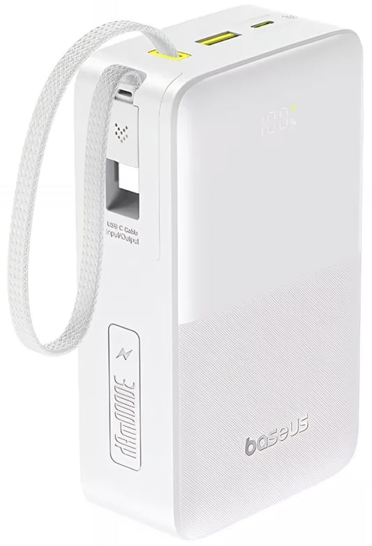 Външна батерия Baseus EnerFill Bipow2 Pro, 30000mAh, 22.5W, QC + PD, 1 x USB-A - 2 x USB-C, Бяла E0028101