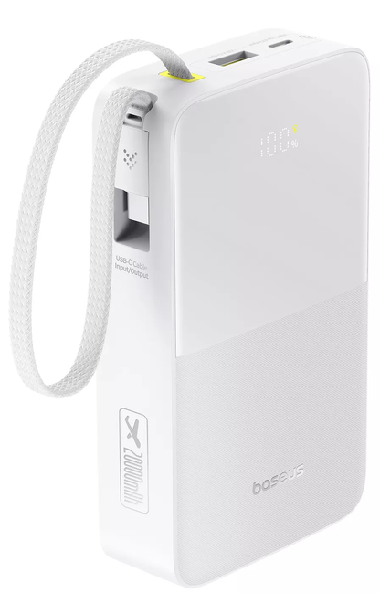 Външна батерия Baseus EnerFill Bipow2 Pro, 20000mAh, 22.5W, QC + PD, 1 x USB-A - 2 x USB-C, Бяла E0027700