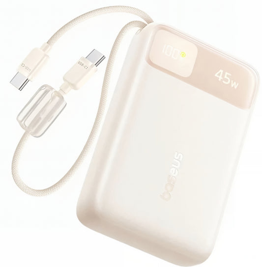 Външна батерия Baseus EnerFill FC11, 20000mAh, 45W, QC + PD, 1 x USB-A - 3 x USB-C, Бежов E0031101