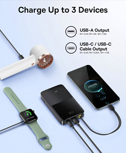 Външна батерия Baseus EnerFill Bipow2 Pro, 10000mAh, 22.5W, QC + PD, 1 x USB-A - 2 x USB-C, Черна E0027600