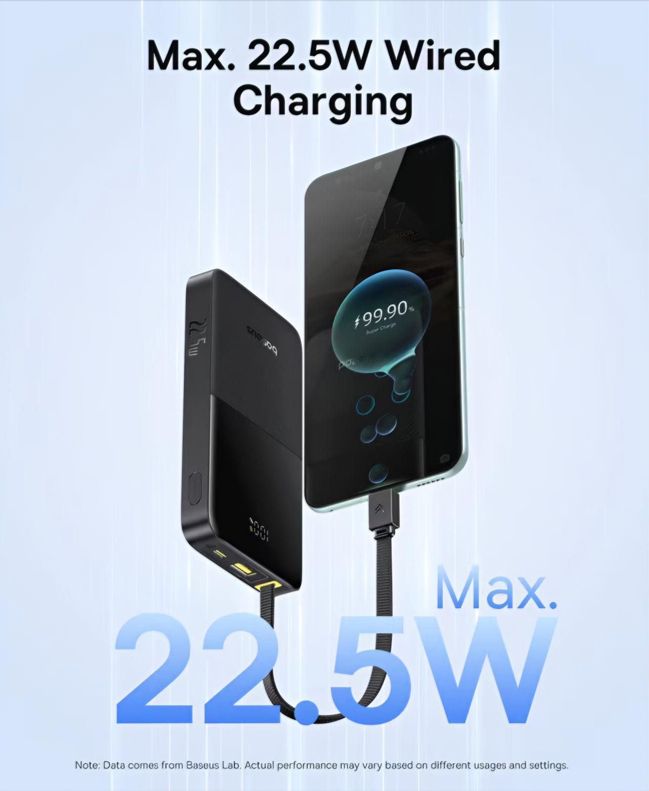 Външна батерия Baseus EnerFill Bipow2 Pro, 10000mAh, 22.5W, QC + PD, 1 x USB-A - 2 x USB-C, Черна E0027600