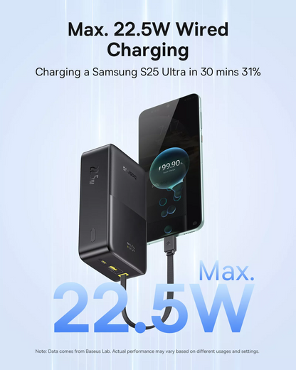 Външна батерия Baseus EnerFill Bipow2 Pro, 30000mAh, 22.5W, QC + PD, 1 x USB-A - 2 x USB-C, Черна E0028100