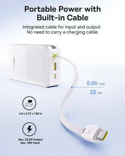 Външна батерия Baseus EnerFill Bipow2 Pro, 20000mAh, 22.5W, QC + PD, 1 x USB-A - 2 x USB-C, Бяла E0027700