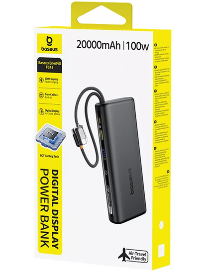 Външна батерия Baseus EnerFill FC41, 20000mAh, 100W, QC + PD, 1 x USB-A - 3 x USB-C, Черна E0028N03