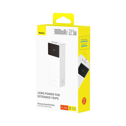 Външна батерия Baseus EnerFill FP41, 30000mAh, 22.5W, QC + PD, 1 x USB-C - 2 x USB-A, Бяла