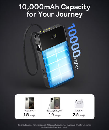 Външна батерия Baseus EnerFill Bipow2 Pro, 10000mAh, 22.5W, QC + PD, 1 x USB-A - 2 x USB-C, Черна E0027600
