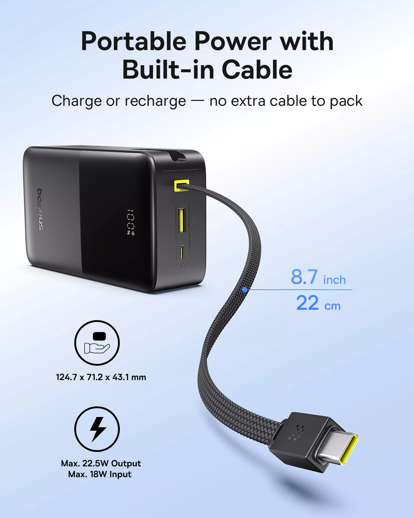Външна батерия Baseus EnerFill Bipow2 Pro, 30000mAh, 22.5W, QC + PD, 1 x USB-A - 2 x USB-C, Черна E0028100