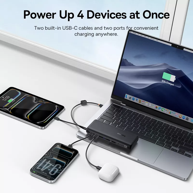 Външна батерия Baseus EnerFill FC41, 20000mAh, 100W, QC + PD, 1 x USB-A - 3 x USB-C, Черна E0028N03