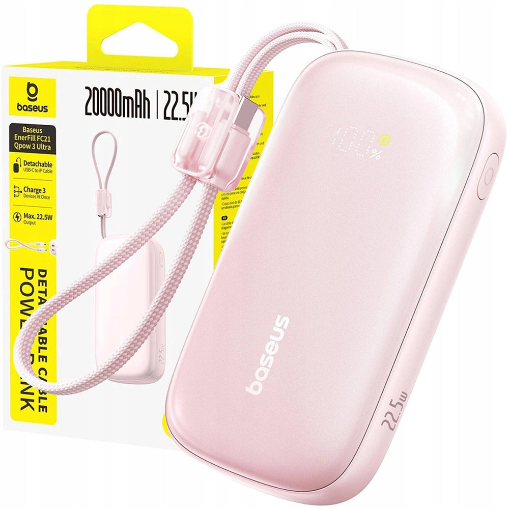 Външна батерия Baseus EnerFill FC21 Qpow 3 Ultra, 20000mAh, 22.5W, QC + PD, 1 x USB-A - 1 x USB-C, Розов E0027M02