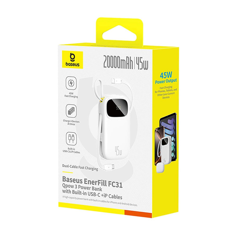 Външна батерия Baseus EnerFill FC31 Qpow 3, 10000mAh, 45W, QC + PD, 1 x Lightning - 1 x USB-A - 2 x USB-C, Бяла E0028C01