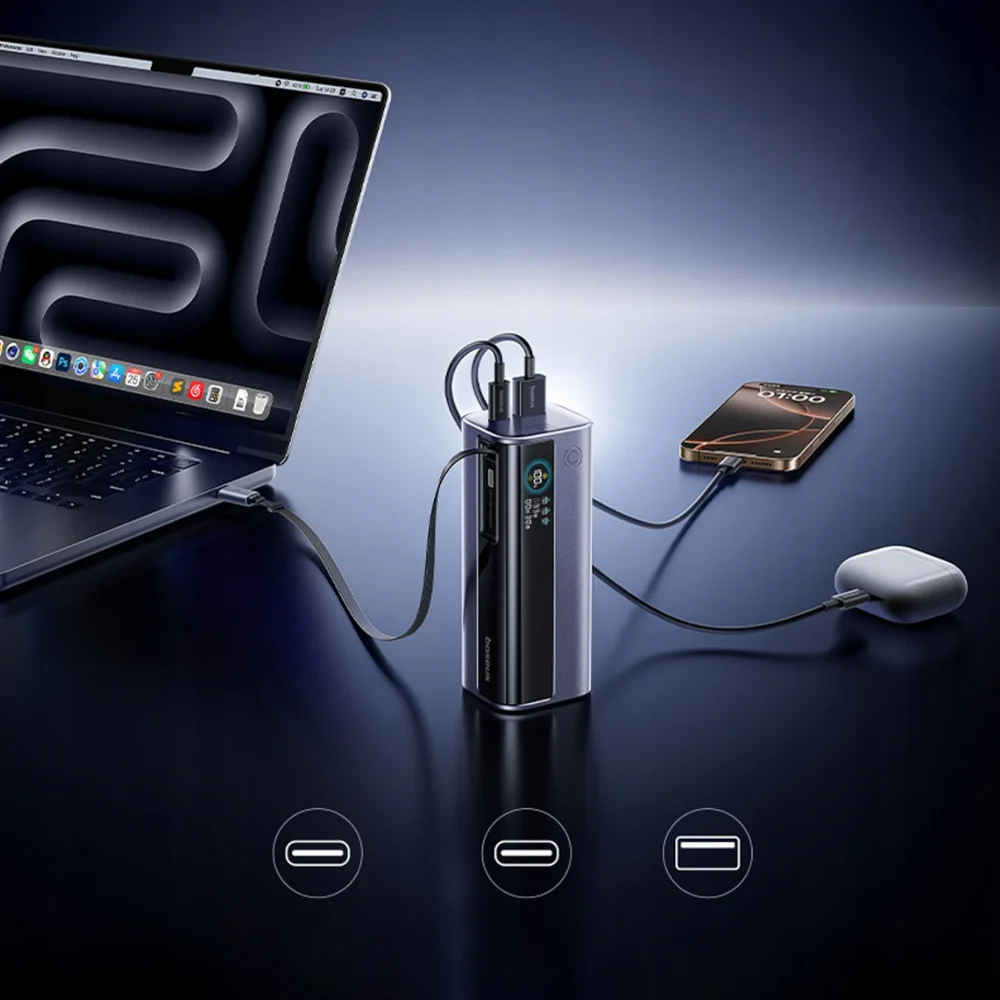Външна батерия Baseus EnerGeek GR11, 10000mAh, 100W, QC + PD, 1 x USB-A - 2 x USB-C, Сива E0027A01
