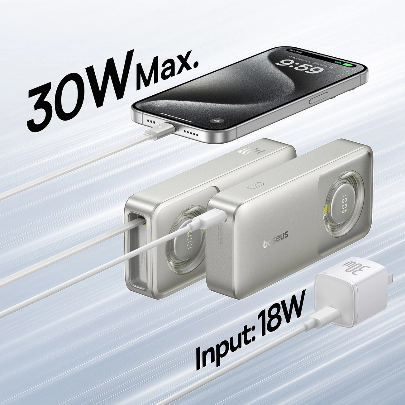 Външна батерия Baseus OS Free2Pull, 10000mAh, 30W, PD, 2 x USB-C, Сива P10073701843-00