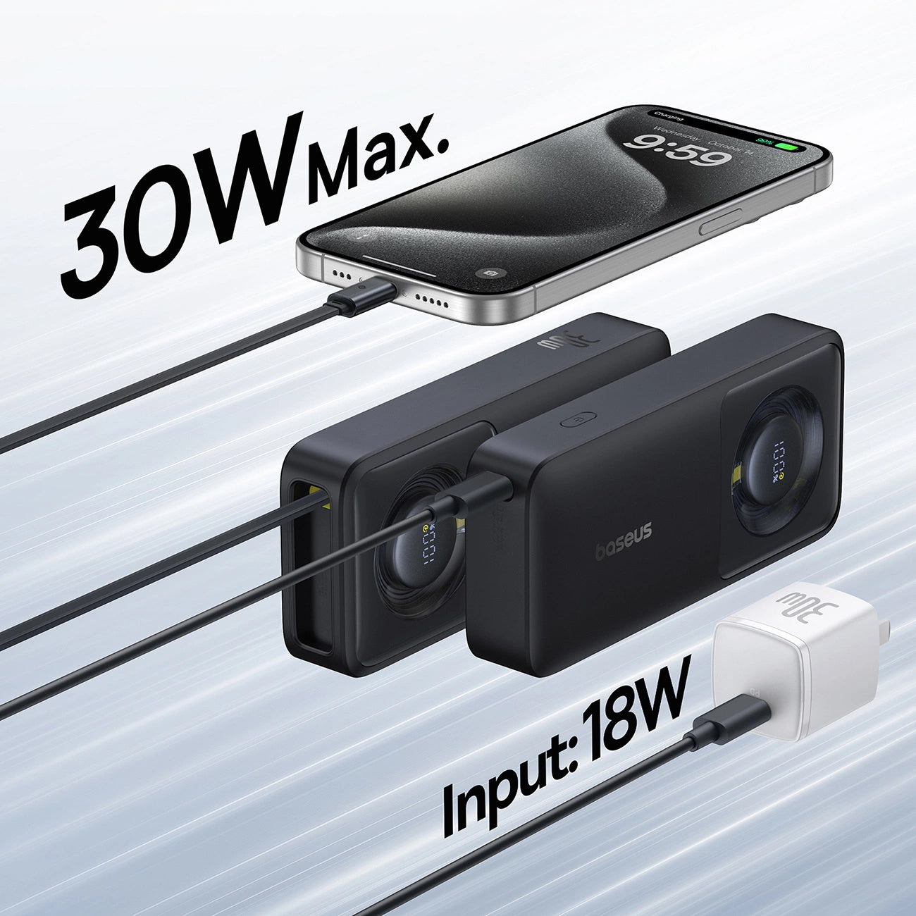 Външна батерия Baseus OS Free2Pull, 10000mAh, 30W, PD, 2 x USB-C, Черна P10073701123-00
