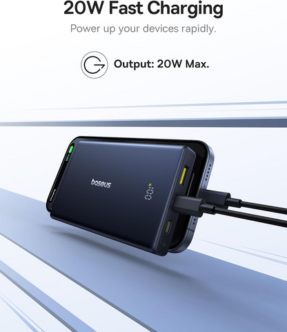 Външна батерия Baseus PicoGo, 10000mAh, 20W, QC + PD, 1 x USB-A - 2 x USB-C, Бяла P10076801213-00
