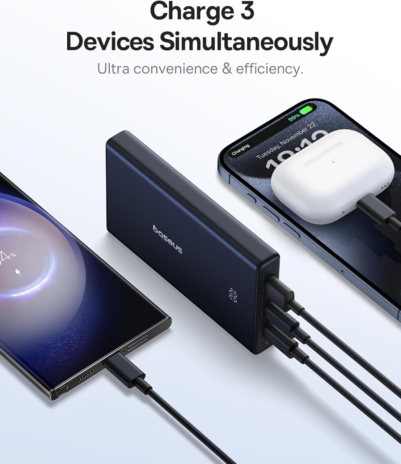 Външна батерия Baseus PicoGo, 10000mAh, 20W, QC + PD, 1 x USB-A - 2 x USB-C, Бяла P10076801213-00
