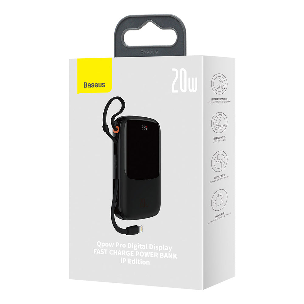 Външна батерия Baseus Qpow Pro, 20000mAh, 20W, QC + PD, 1 x Lightning - 1 x USB-A - 1 x USB-C, Черна PPQD040001