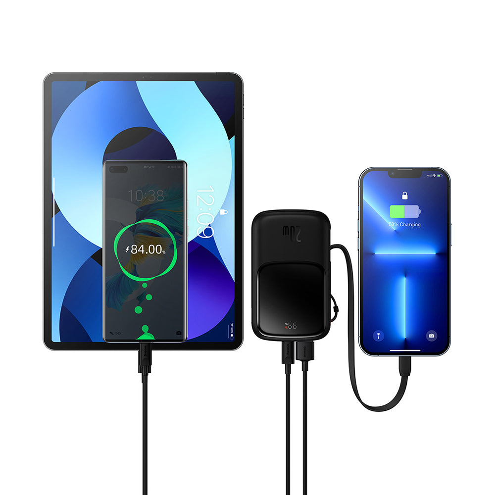 Външна батерия Baseus Qpow Pro, 20000mAh, 20W, QC + PD, 1 x Lightning - 1 x USB-A - 1 x USB-C, Черна PPQD040001