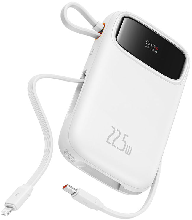 Външна батерия Baseus Qpow2, 10000mAh, 22.5W, QC + PD, 1 x Lightning - 1 x USB-A - 2 x USB-C, Бяла P10055003223-00
