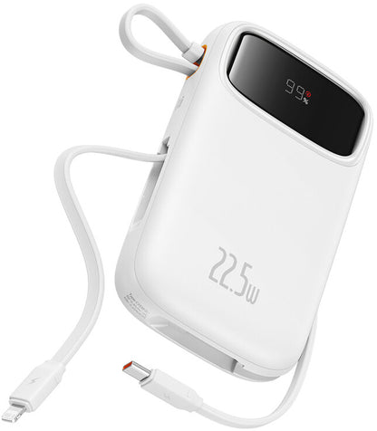 Външна батерия Baseus Qpow2, 10000mAh, 22.5W, QC + PD, 1 x Lightning - 1 x USB-A - 2 x USB-C, Бяла P10055003223-00